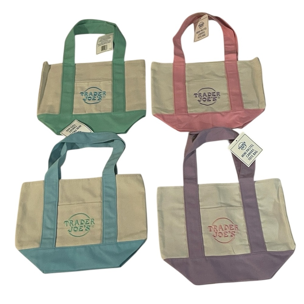 NWT Trader Joe's Pastel Canvas Tote — Green, Pink, Blue, and Purple (4)